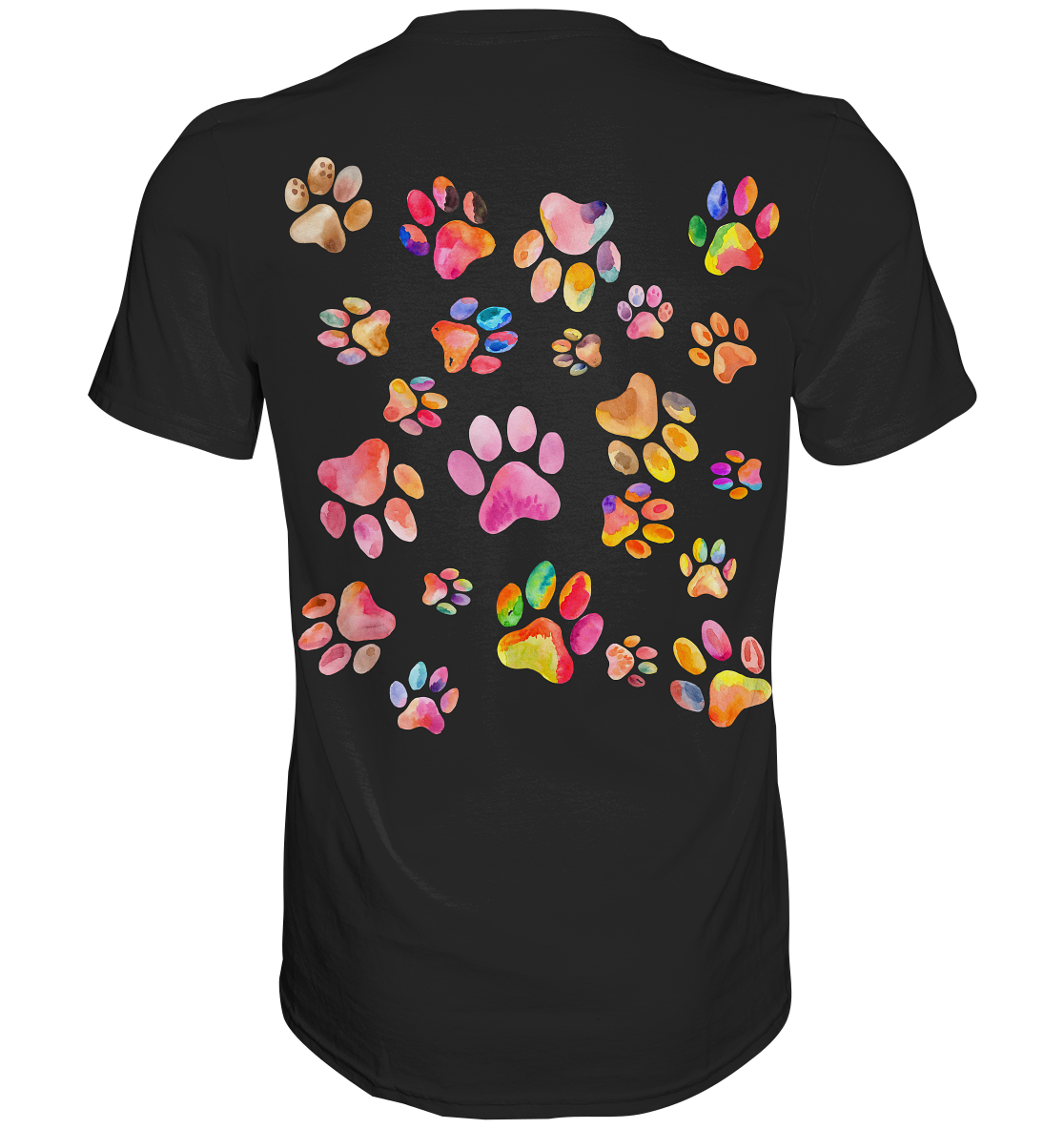 Bunte Pfoten in Herzform, beidseitig gedruckt - Premium Shirt