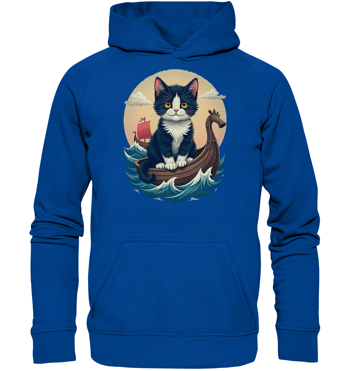 Süsse Katze auf Wikingerschiff Illustration - Basic Unisex Hoodie