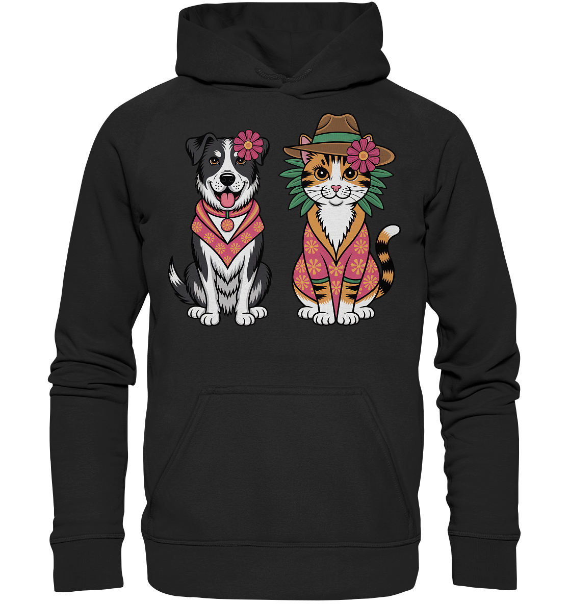 Hund und Katze Illustration Kahlo style - Basic Unisex Hoodie
