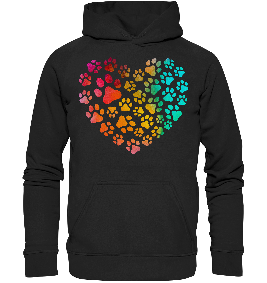 Bunte Pfoten in Herzform - Basic Unisex Hoodie