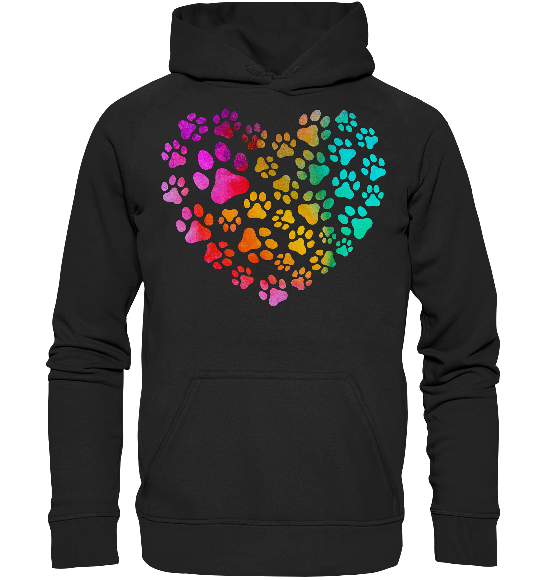 Bunte Pfoten in Herzform, beidseitig gedruckt - Basic Unisex Hoodie