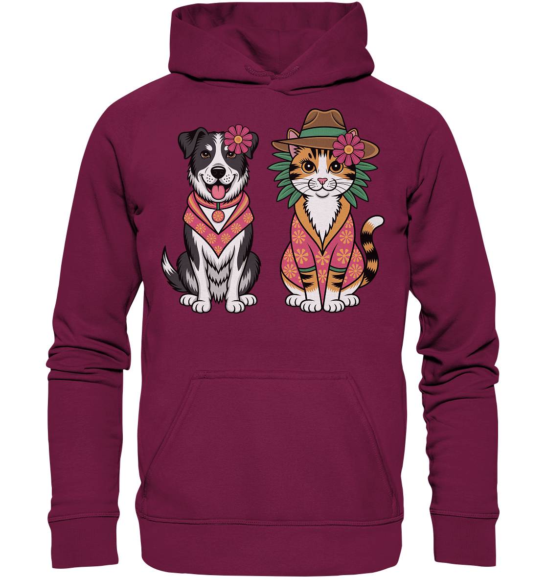 Hund und Katze Illustration Kahlo style - Basic Unisex Hoodie