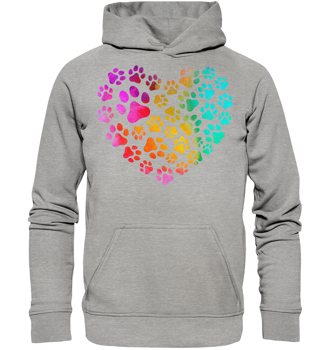 Bunte Pfoten in Herzform, beidseitig gedruckt - Basic Unisex Hoodie