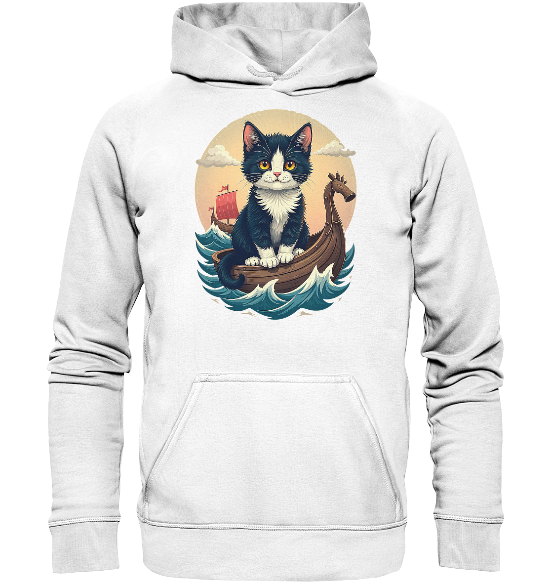 Süsse Katze auf Wikingerschiff Illustration - Basic Unisex Hoodie