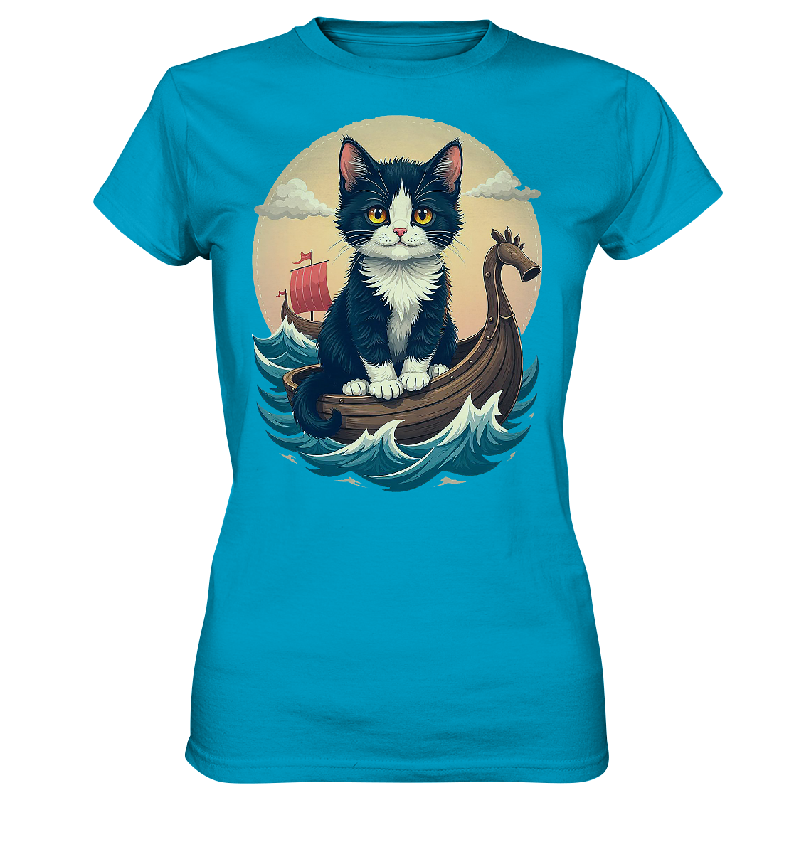 Süsse Katze auf Wikingerschiff Illustration - Ladies Premium Shirt