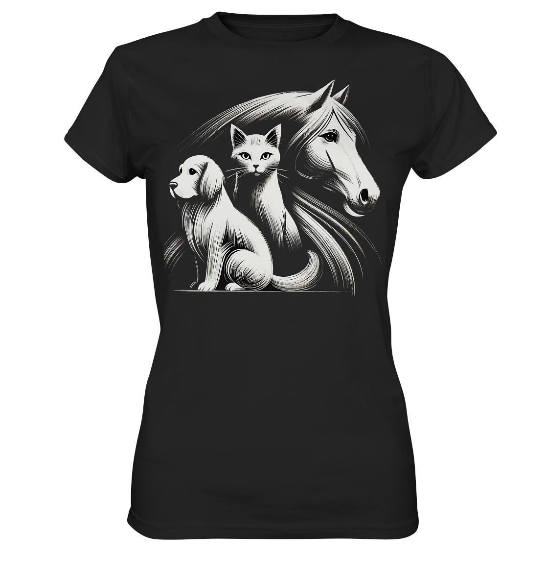 Zeichnung Hund, Katze Pferd - Ladies Premium Shirt