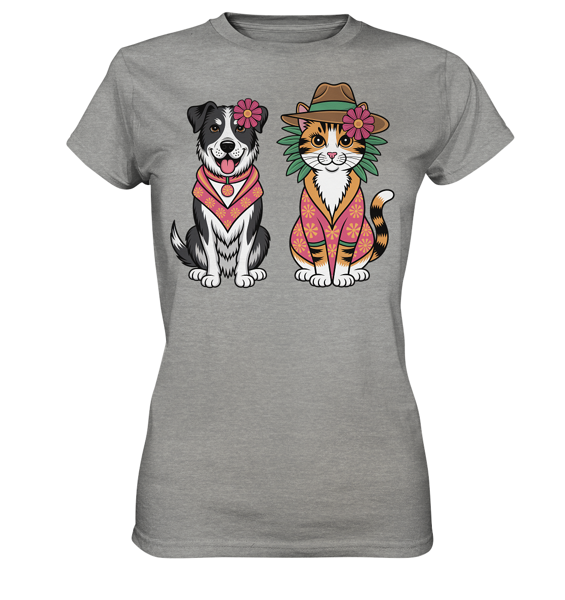 Hund und Katze Illustration Kahlo style - Ladies Premium Shirt
