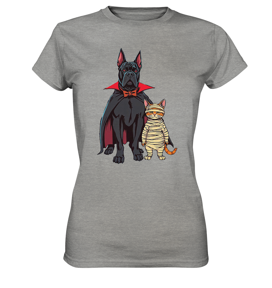 Halloween Cane Corso mit Katze als comic - Ladies Premium Shirt