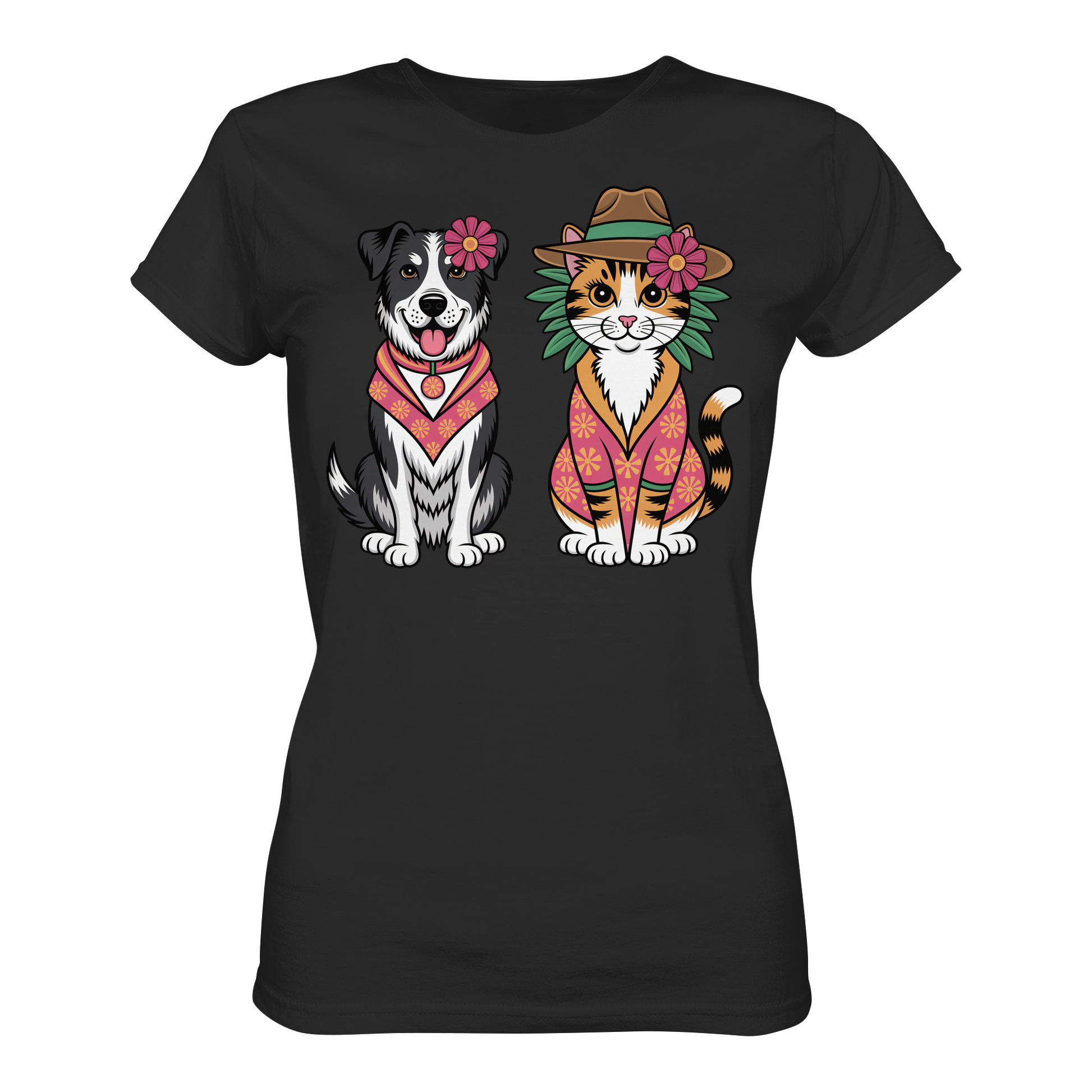 Hund und Katze Illustration Kahlo style - Ladies Premium Shirt
