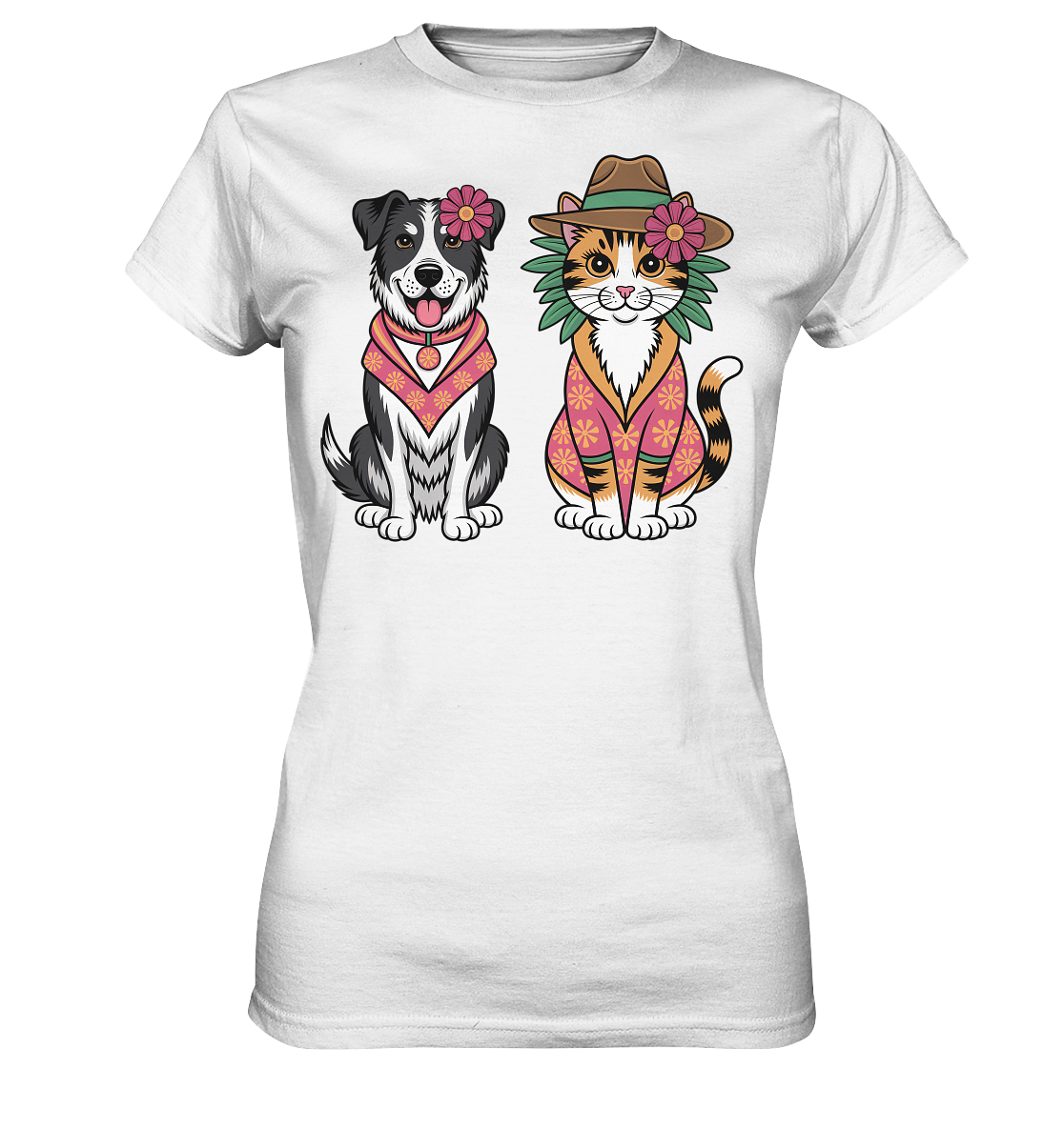 Hund und Katze Illustration Kahlo style - Ladies Premium Shirt