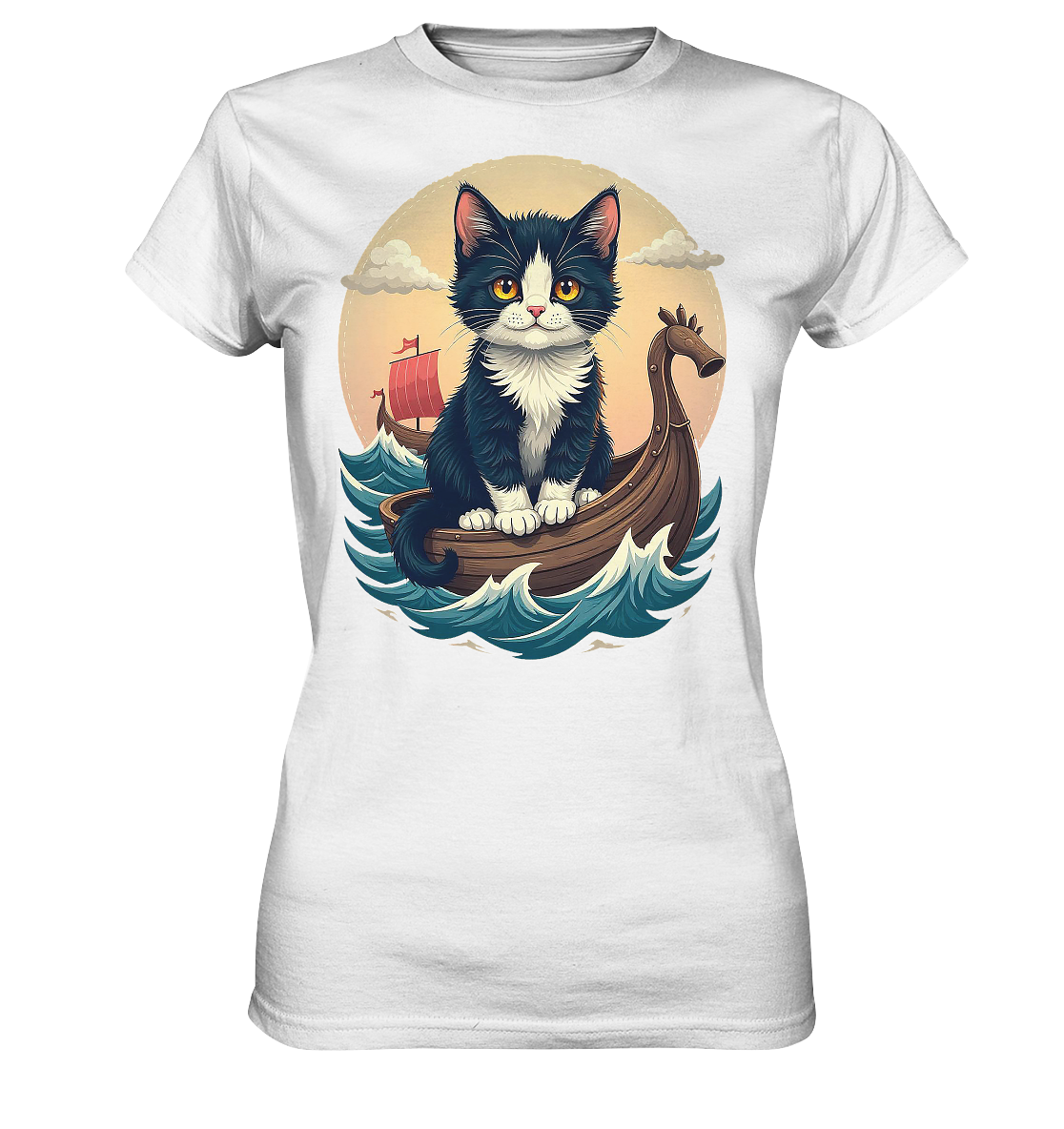 Süsse Katze auf Wikingerschiff Illustration - Ladies Premium Shirt
