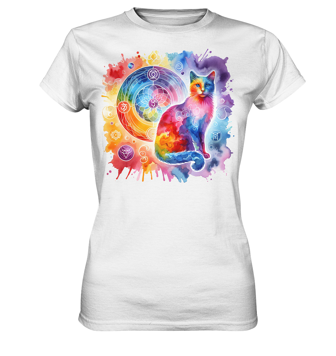 Shakra Design mit Katze - Ladies Premium Shirt