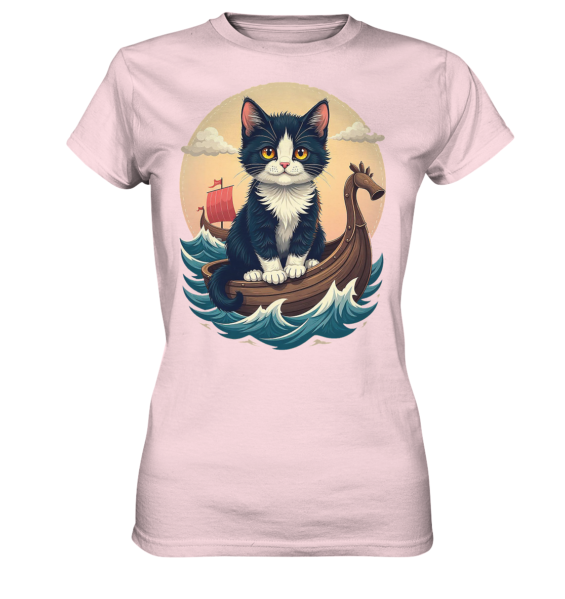 Süsse Katze auf Wikingerschiff Illustration - Ladies Premium Shirt