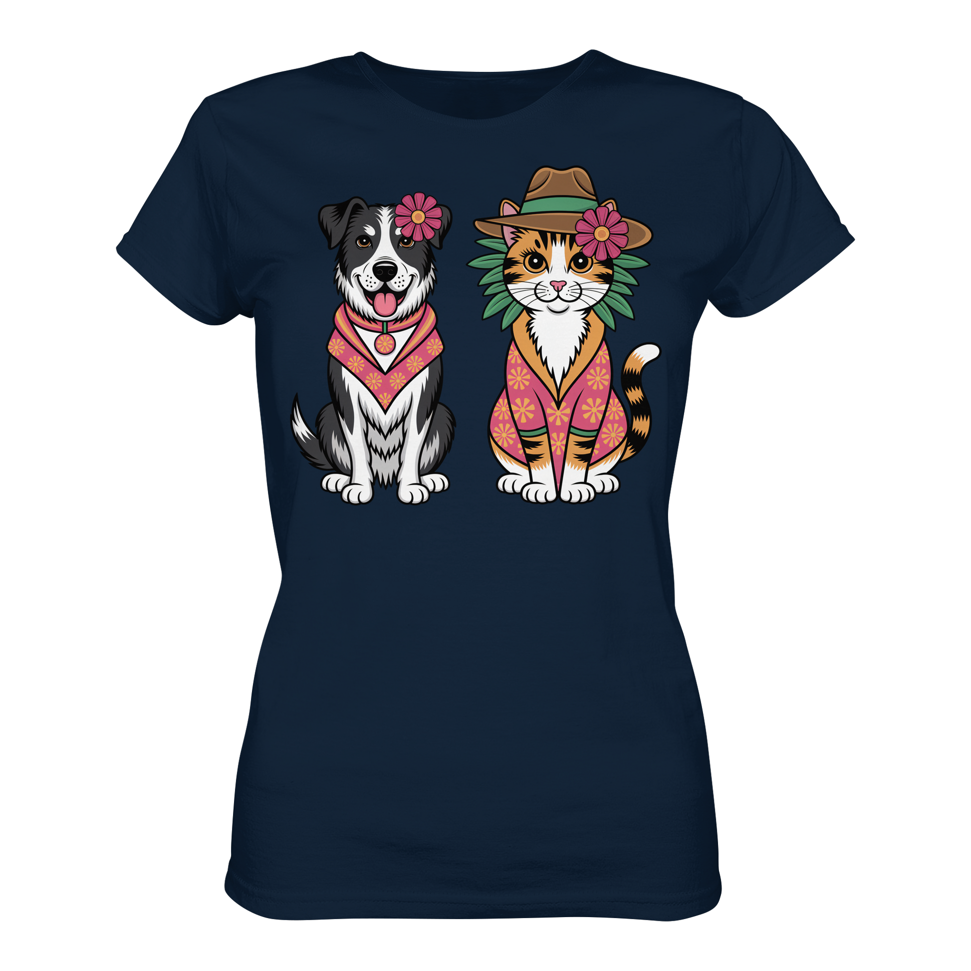 Hund und Katze Illustration Kahlo style - Ladies Premium Shirt