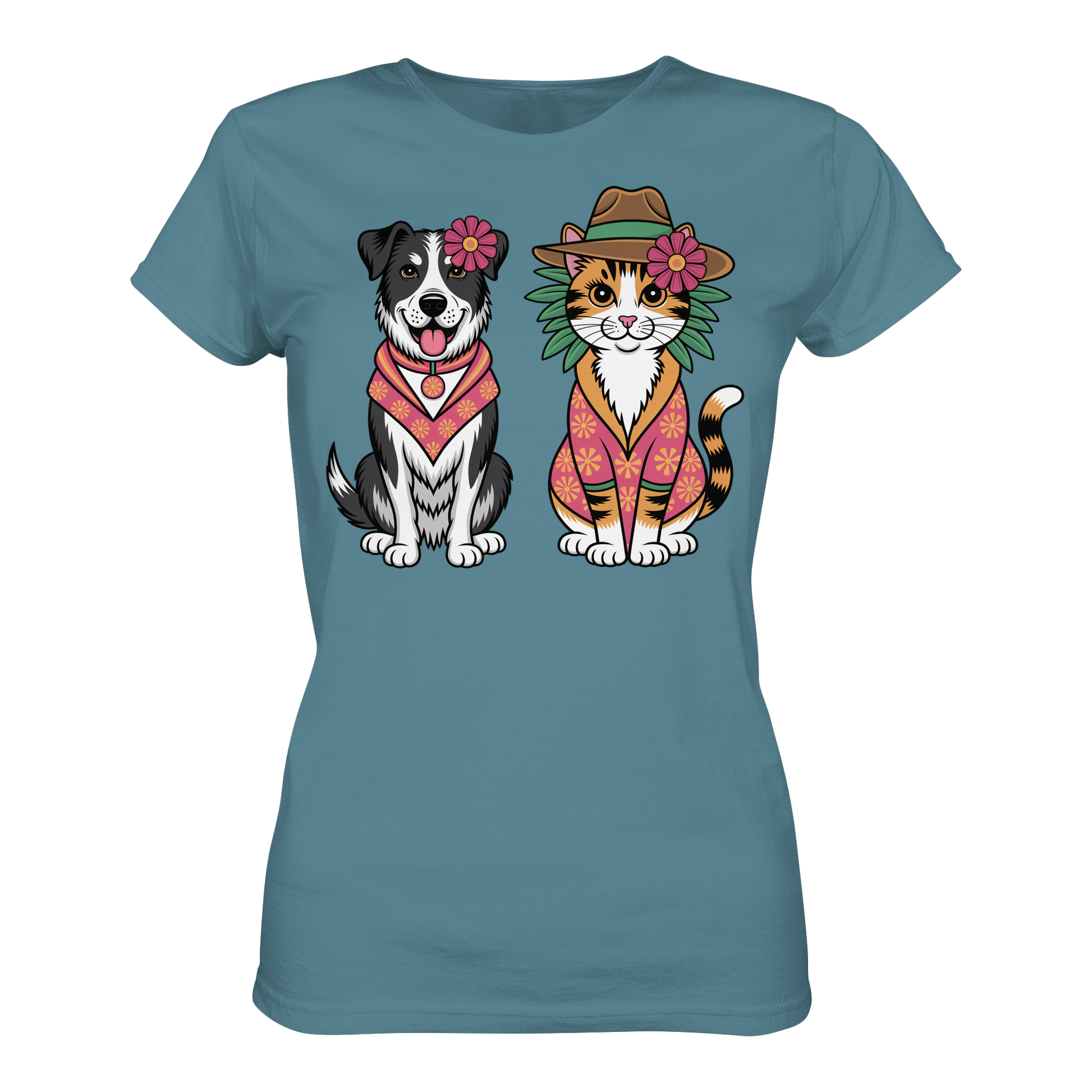 Hund und Katze Illustration Kahlo style - Ladies Premium Shirt