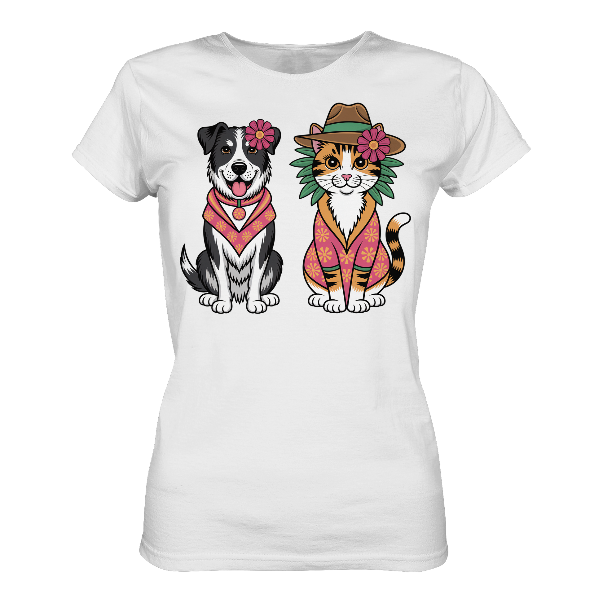 Hund und Katze Illustration Kahlo style - Ladies Premium Shirt