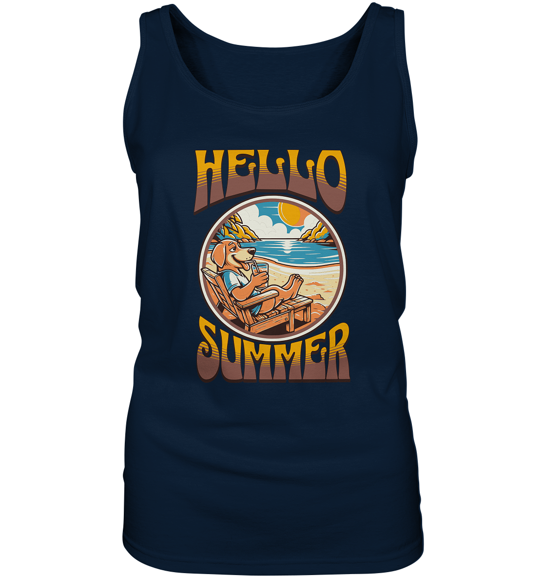 Hello Summer Hund am Strand Retro - Ladies Tank-Top