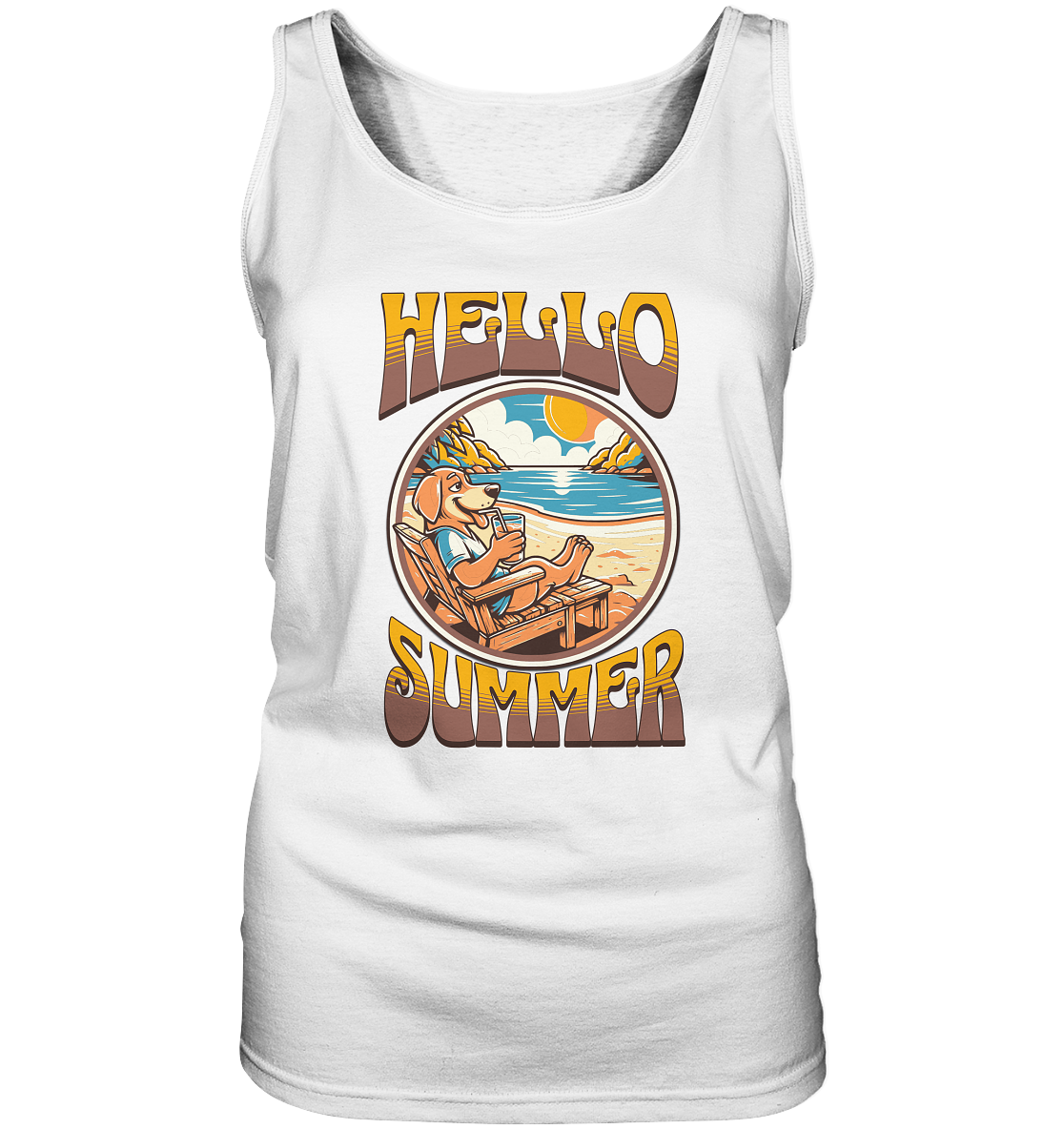 Hello Summer Hund am Strand Retro - Ladies Tank-Top