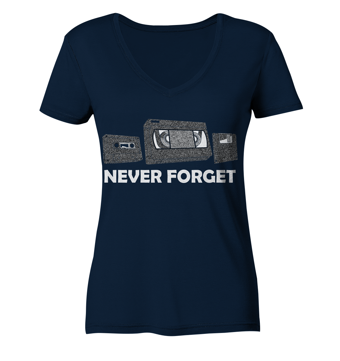 Kasette, VHS,  Disk - never forget - Ladies V-Neck Shirt
