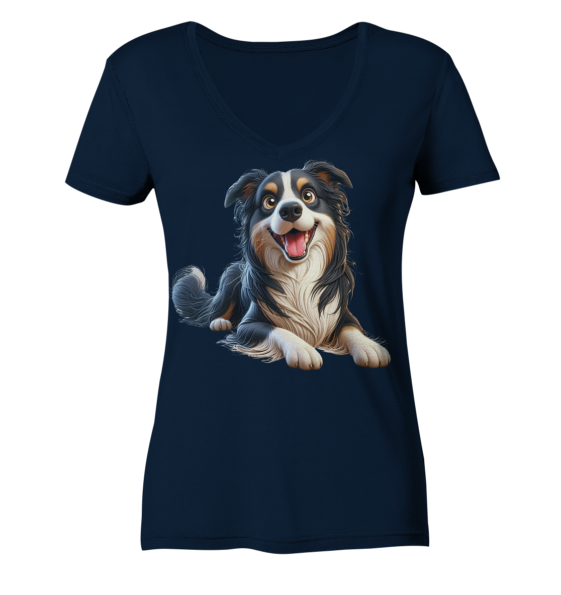 Border Collie Cartoon - personalisierbar - Ladies V-Neck Shirt