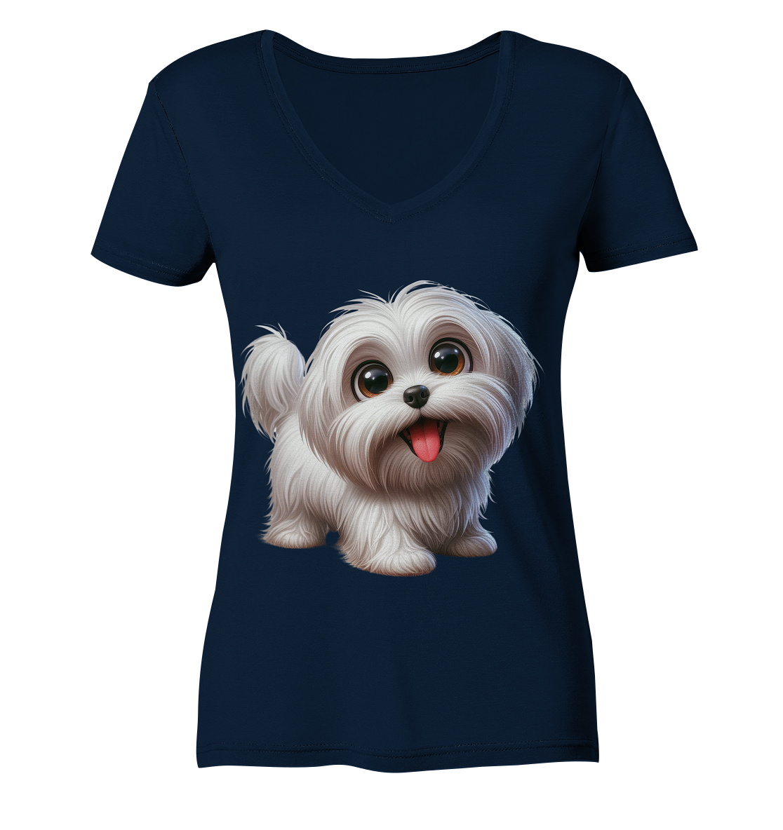 Malteser Hund Cartoon - personalisierbar - Ladies V-Neck Shirt