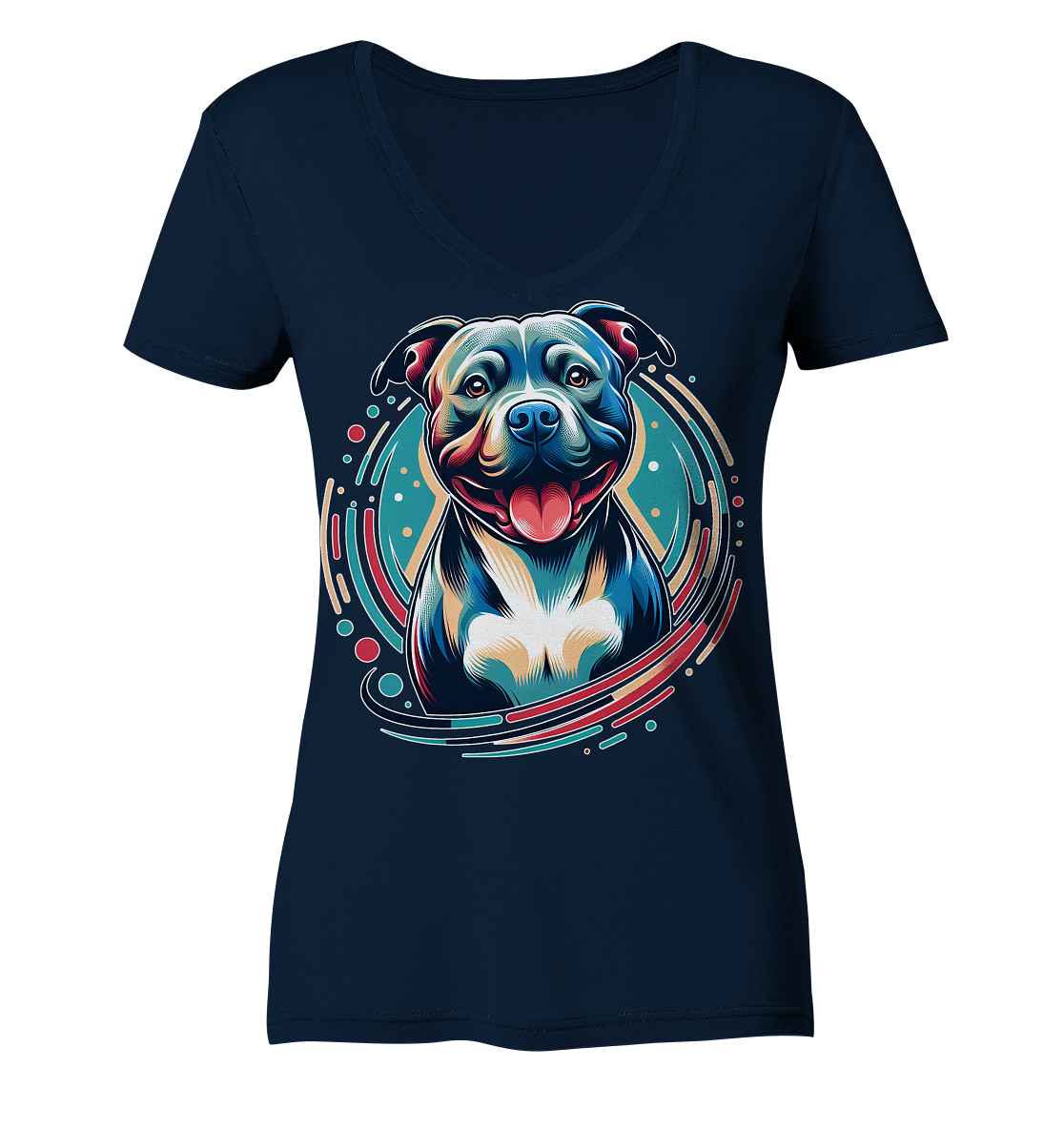 Happy Pittbull / Staffy PopArt - Ladies V-Neck Shirt