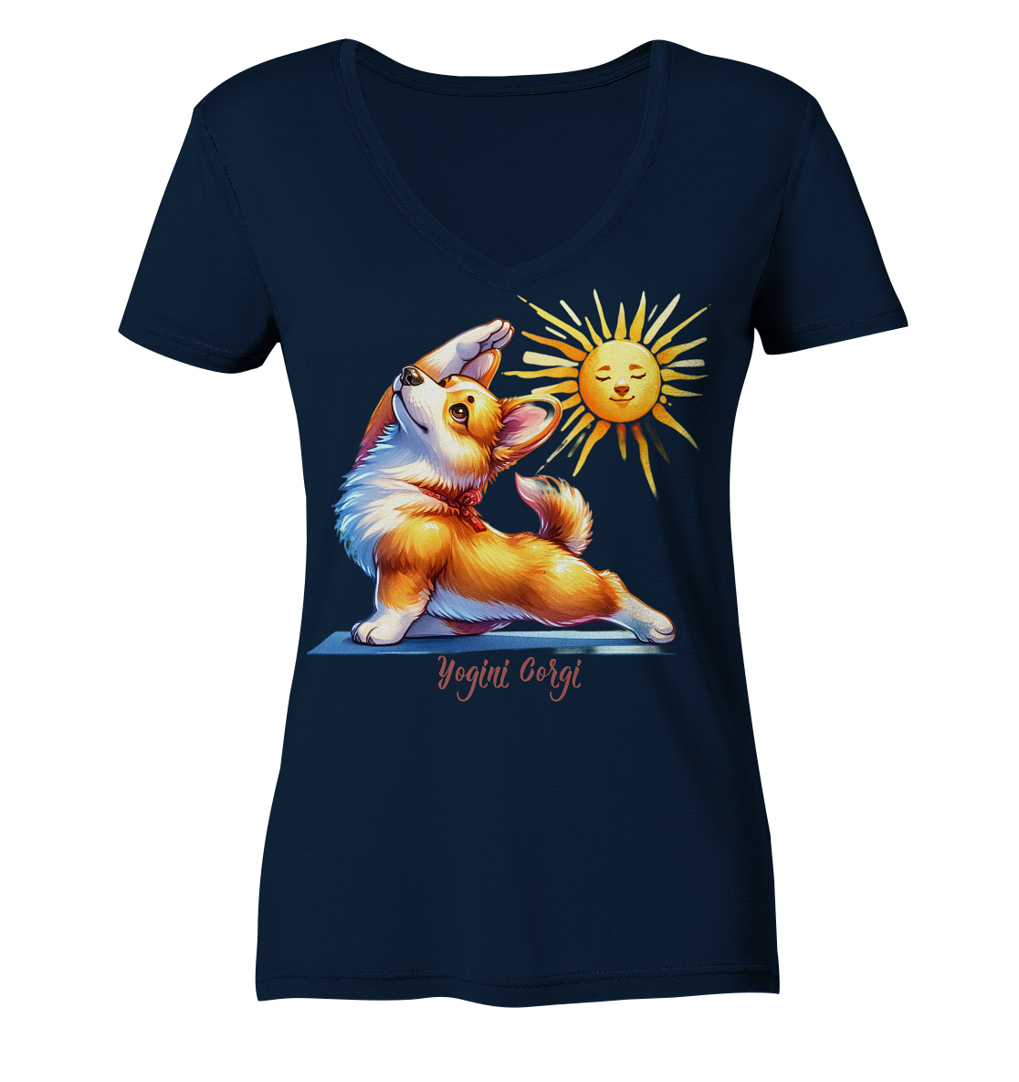 Yoga Corgi Hund yogini Gorgi - personalisierbar - Ladies V-Neck Shirt