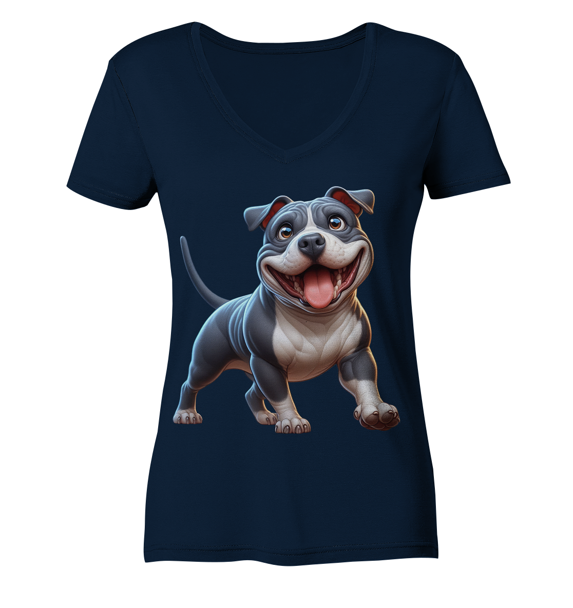 Pittbull Cartoon Hund personalisierbar - Ladies V-Neck Shirt
