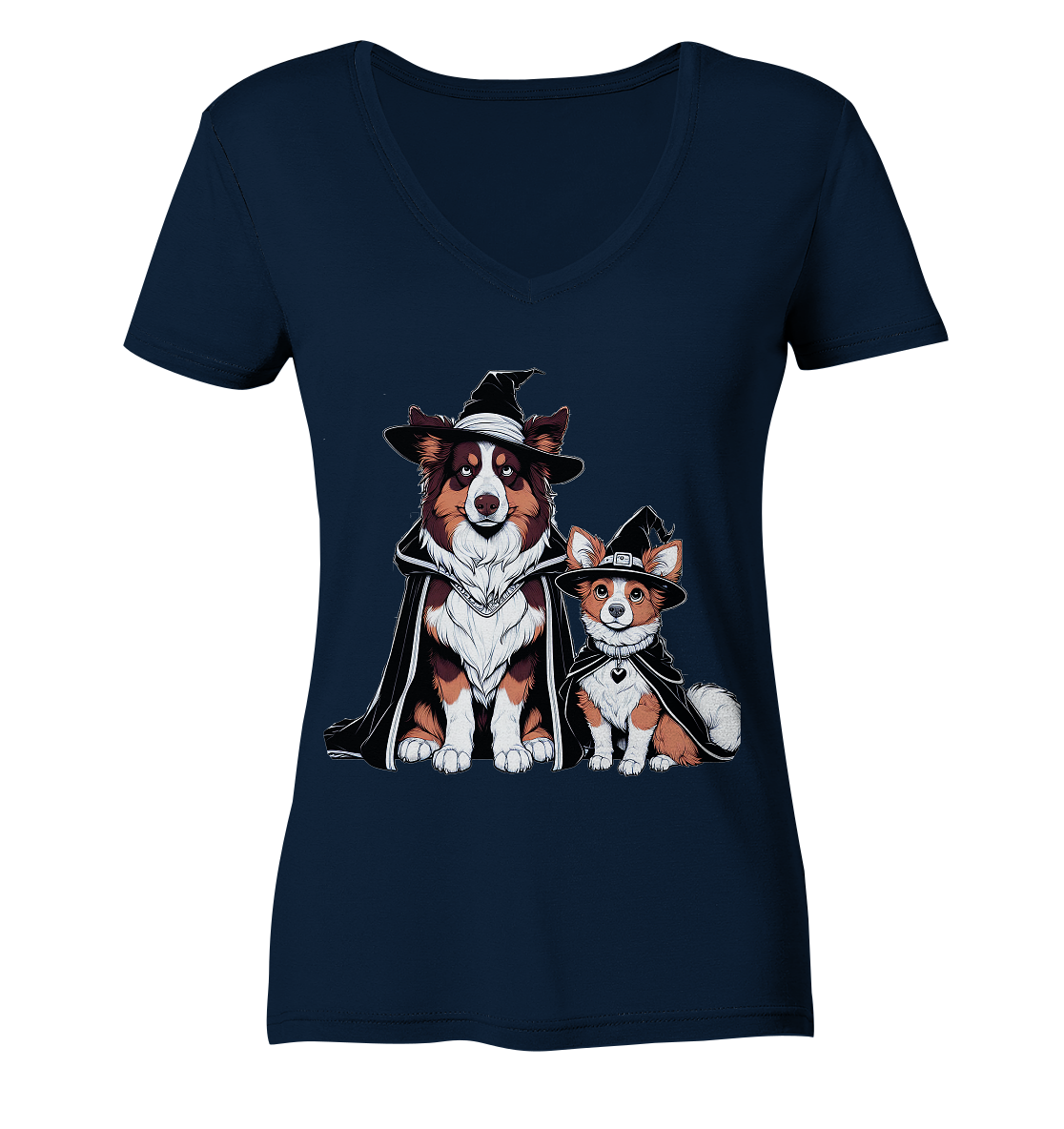 Halloween Wizard Hunde Terrier und Australian Sheppard  - Ladies V-Neck Shirt