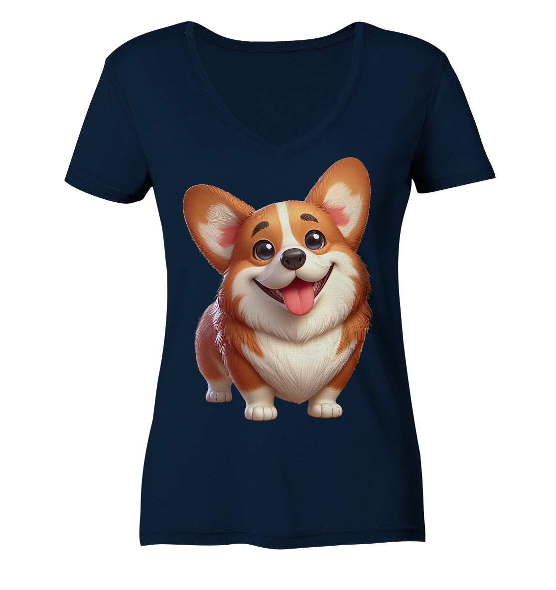 Corgi Cartoon Hund - persoinalisierbar - Ladies V-Neck Shirt