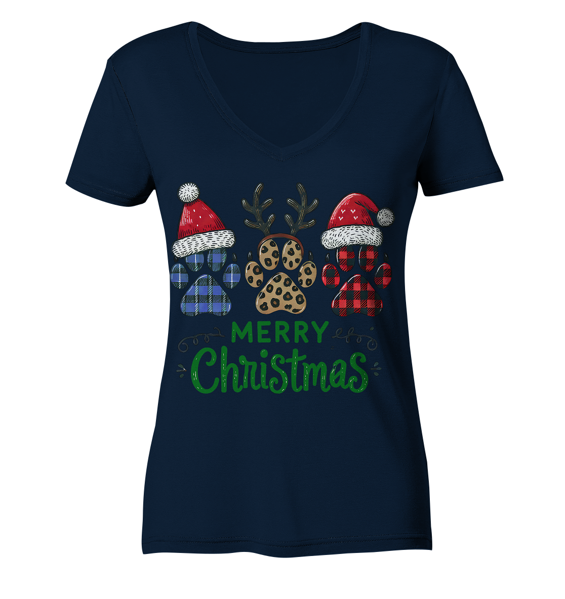 Paw Merry Christmas  - Ladies V-Neck Shirt