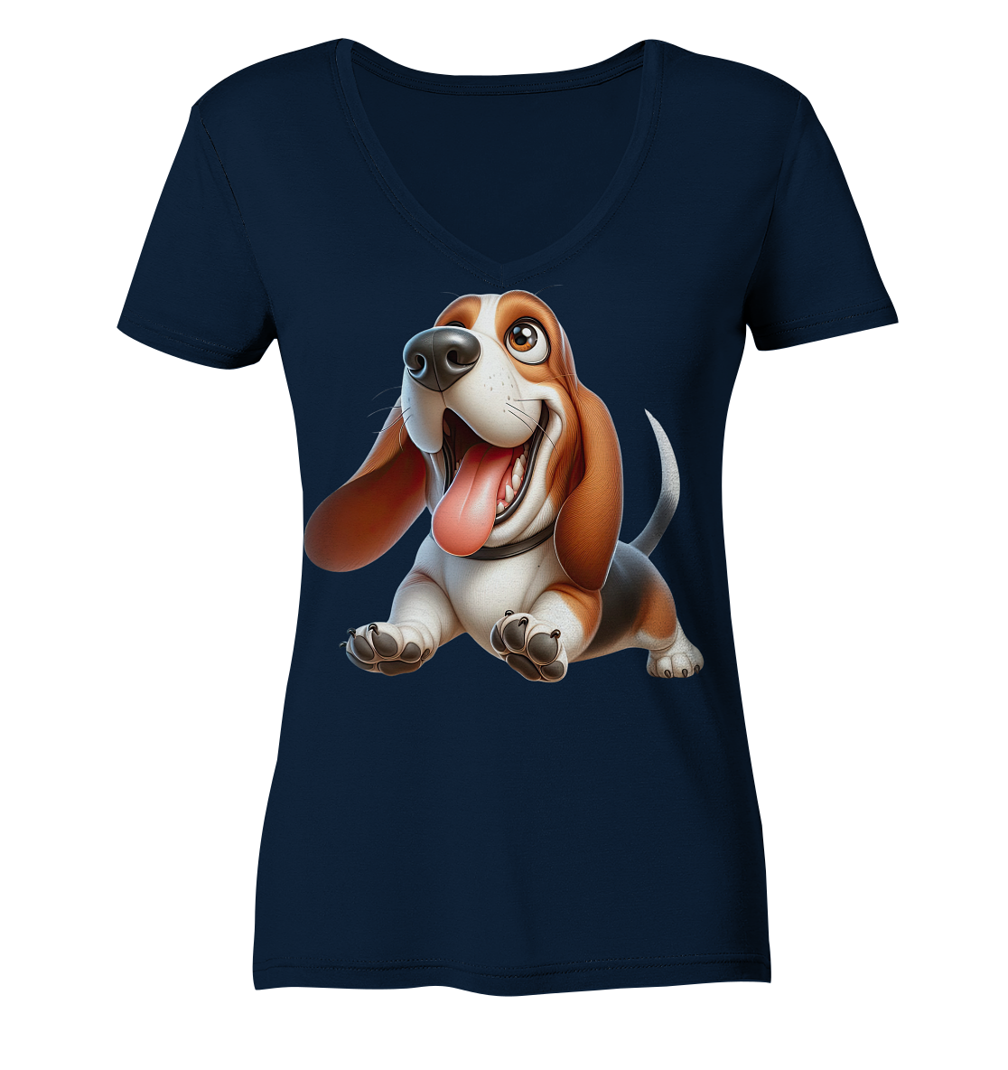 Basset Hound Cartoon personalisierbar - Ladies V-Neck Shirt