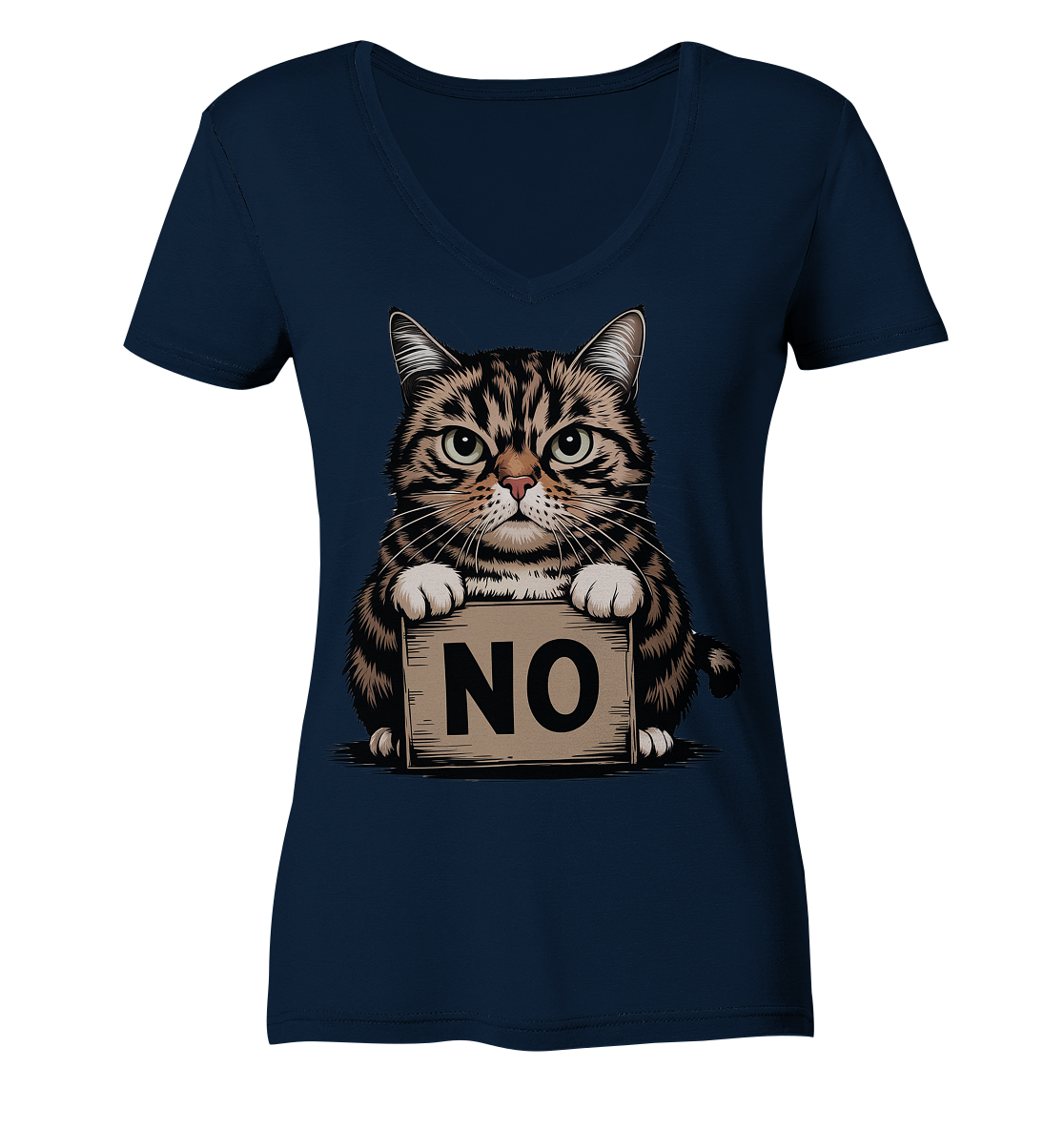 No - Funny Katze  - Ladies V-Neck Shirt
