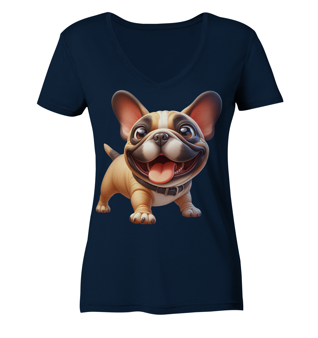Französische Bulldogge Cartoon personalisierbar - Ladies V-Neck Shirt