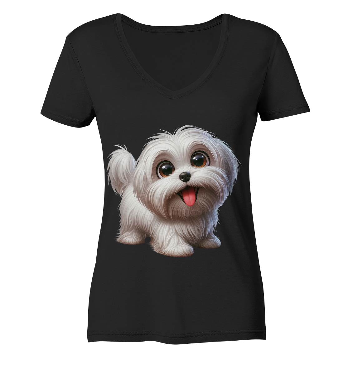 Malteser Hund Cartoon - personalisierbar - Ladies V-Neck Shirt