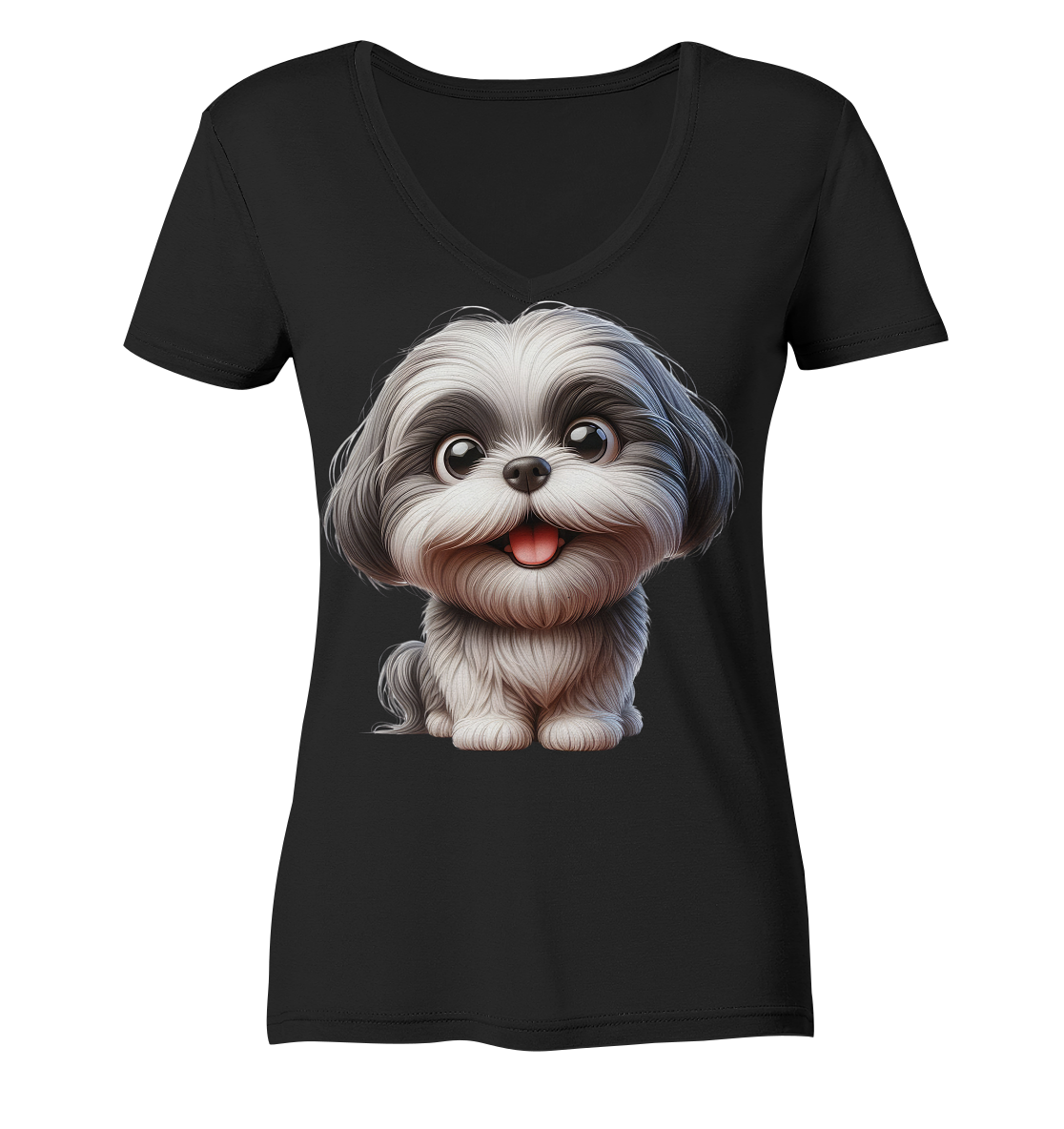 Shih Tzu Cartoon Dog - personalisierbar - Ladies V-Neck Shirt