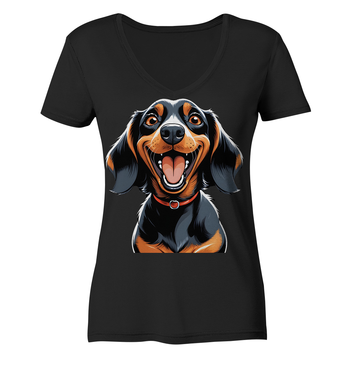 Happy Dackel Cartoon - Ladies V-Neck Shirt