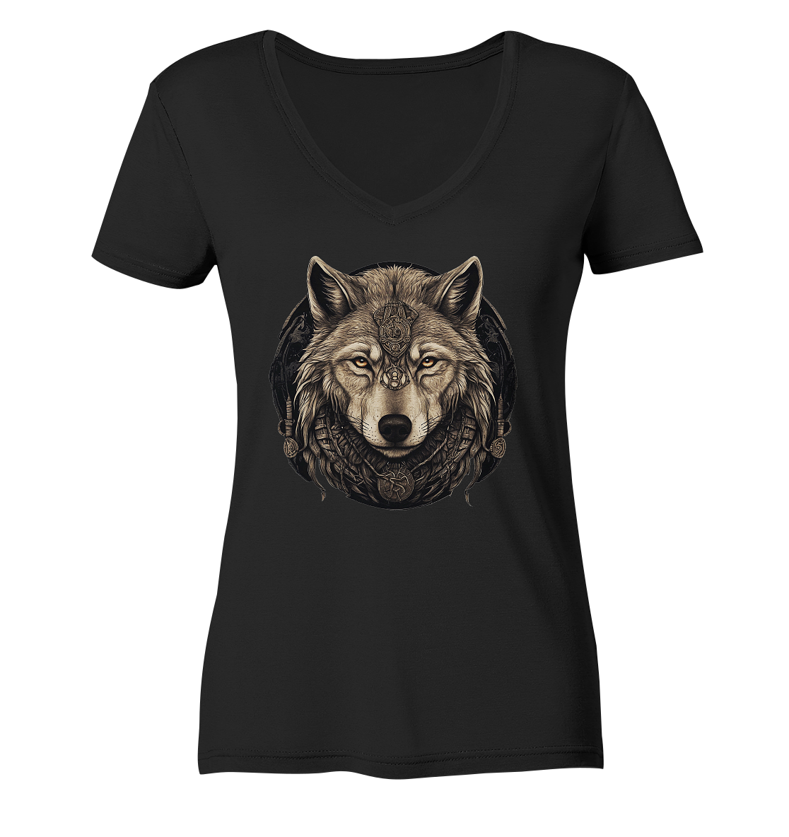 Wolf Fenris Viking Art - Ladies V-Neck Shirt