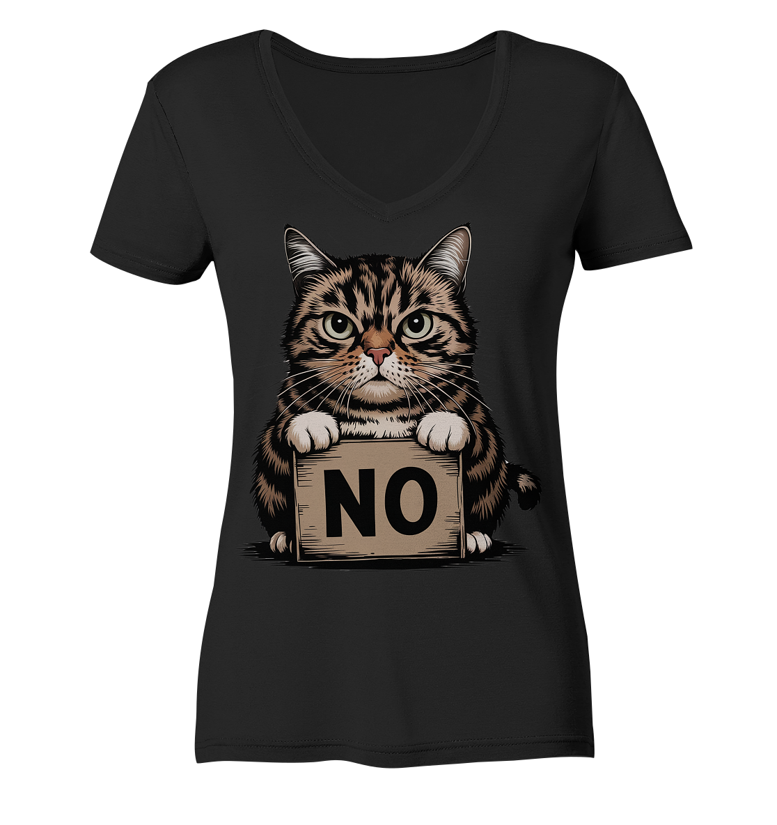 No - Funny Katze  - Ladies V-Neck Shirt
