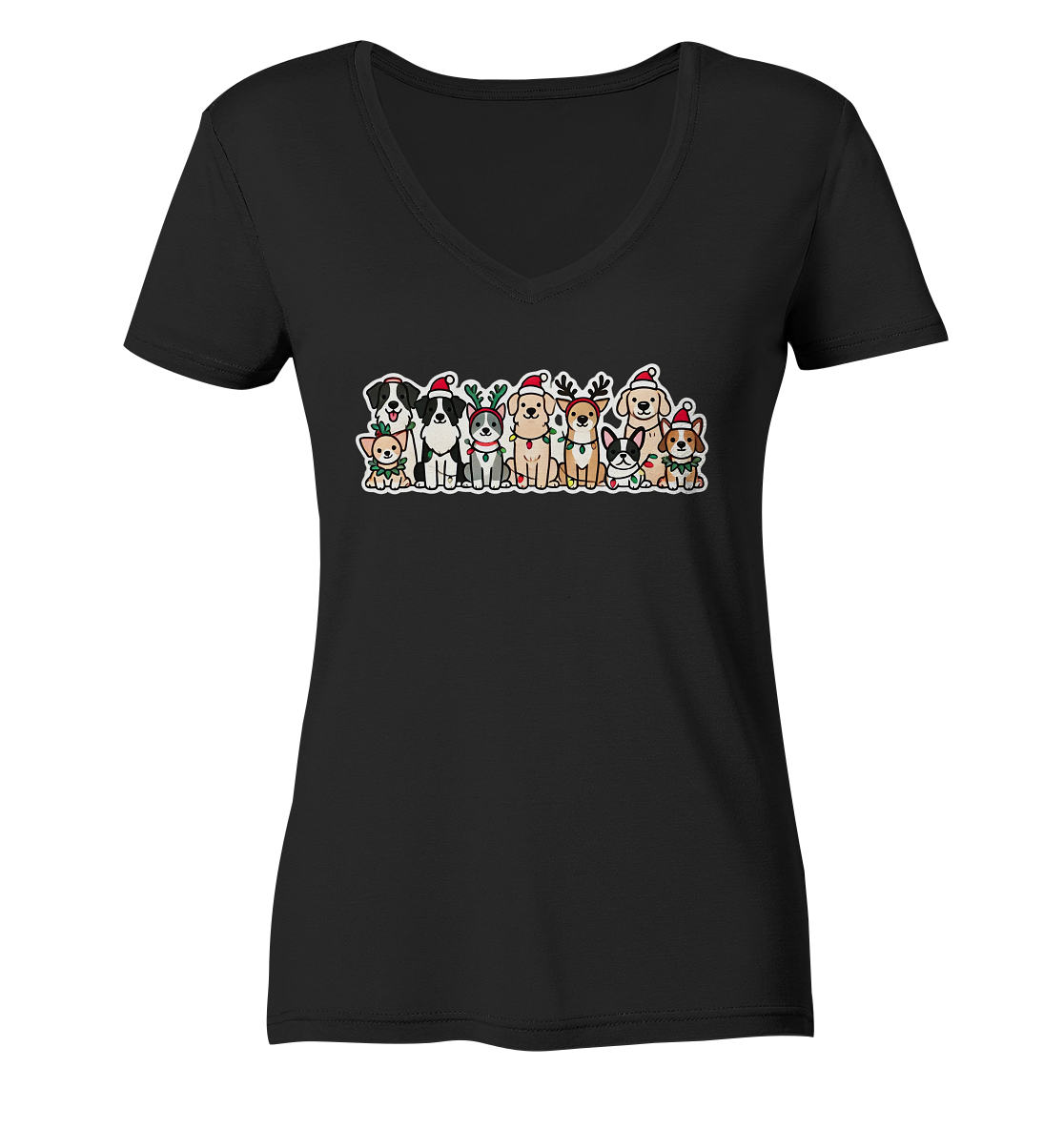 Weihnachten, Christmas Hunde - Ladies V-Neck Shirt