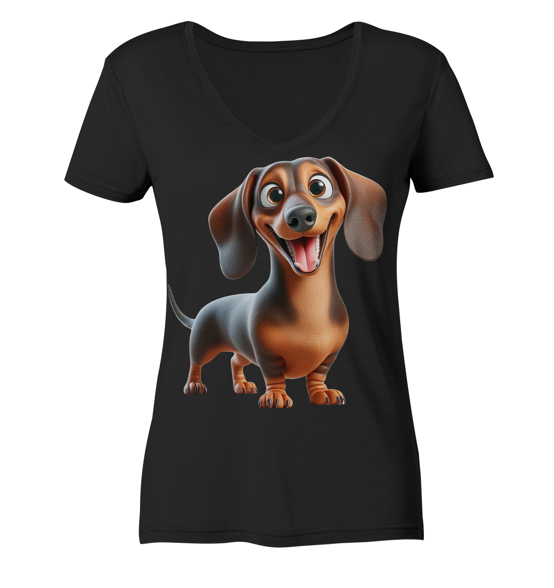 Happy Dackel Cartoon - personalisierbar - Ladies V-Neck Shirt