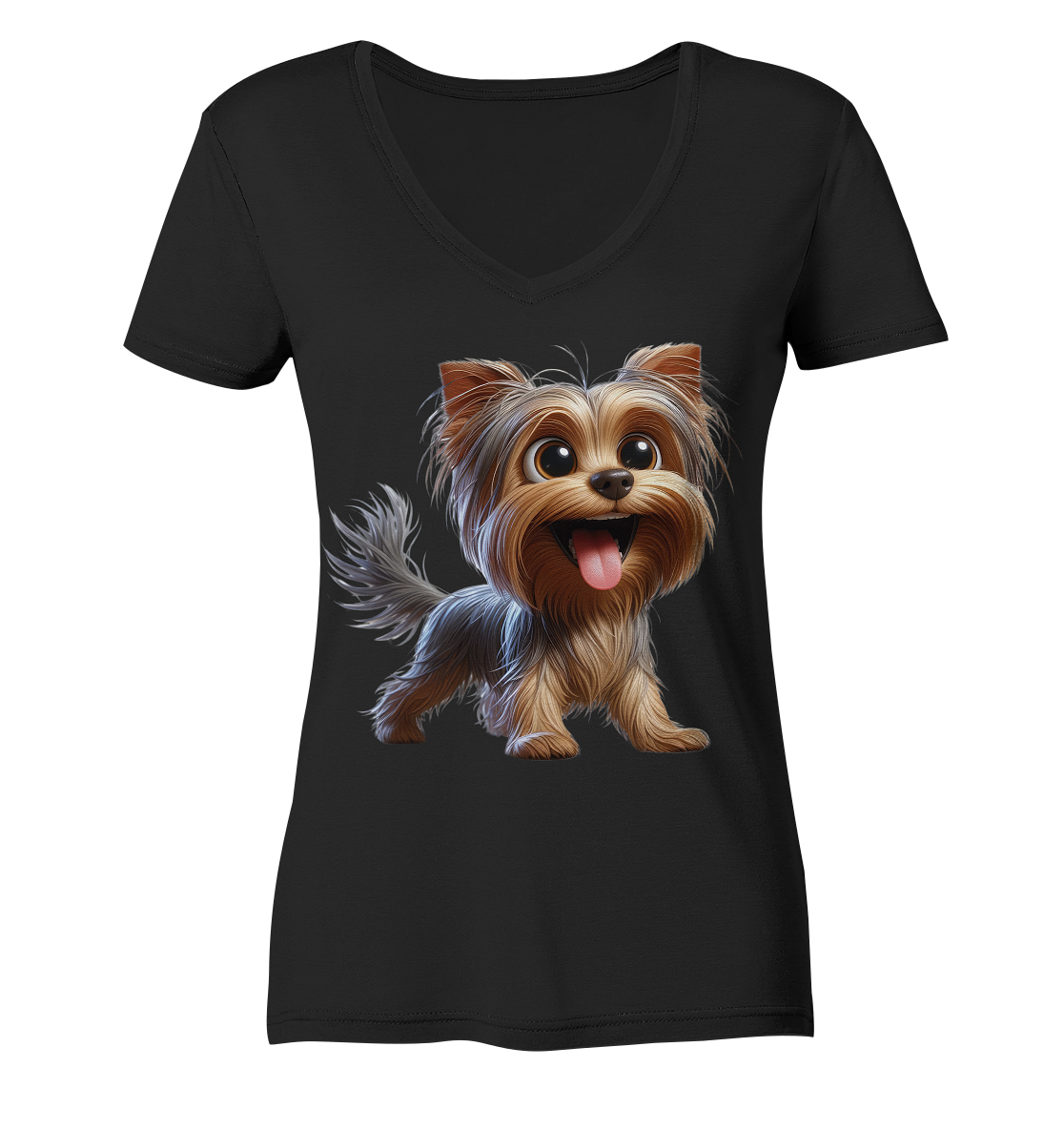 Yorkshire Terrier Cartoon - personalisierbar - Ladies V-Neck Shirt