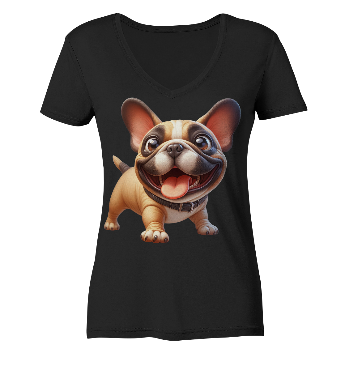 Französische Bulldogge Cartoon personalisierbar - Ladies V-Neck Shirt