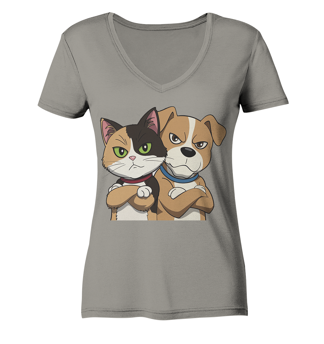 Hund und Katze grumpy - personalisierbar - Ladies V-Neck Shirt