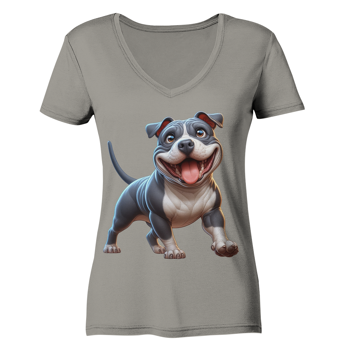 Pittbull Cartoon Hund personalisierbar - Ladies V-Neck Shirt