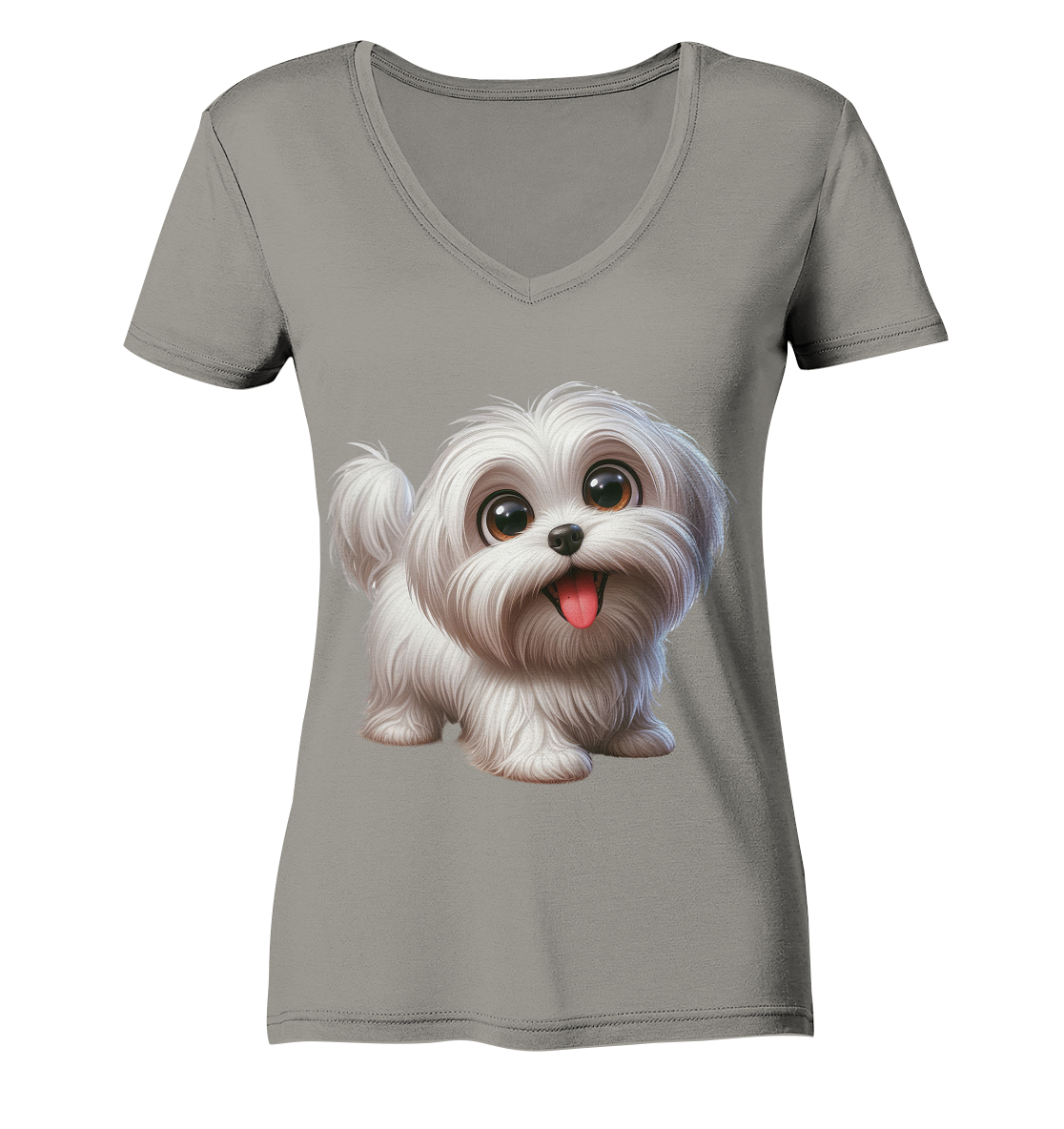Malteser Hund Cartoon - personalisierbar - Ladies V-Neck Shirt