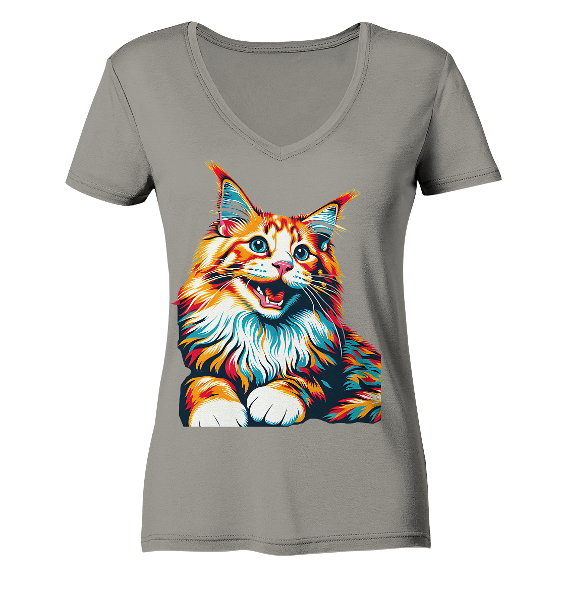 Maine Coon Katze Pop Art - personalisierbar - Ladies V-Neck Shirt