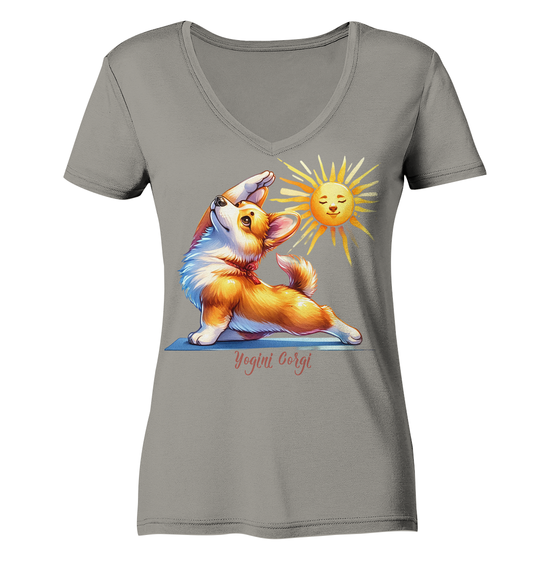 Yoga Corgi Hund yogini Gorgi - personalisierbar - Ladies V-Neck Shirt