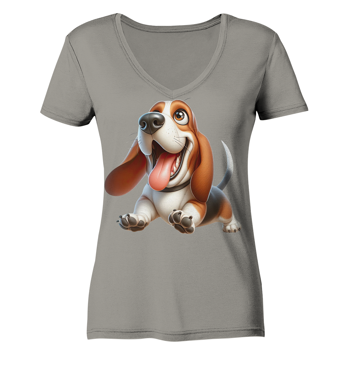 Basset Hound Cartoon personalisierbar - Ladies V-Neck Shirt