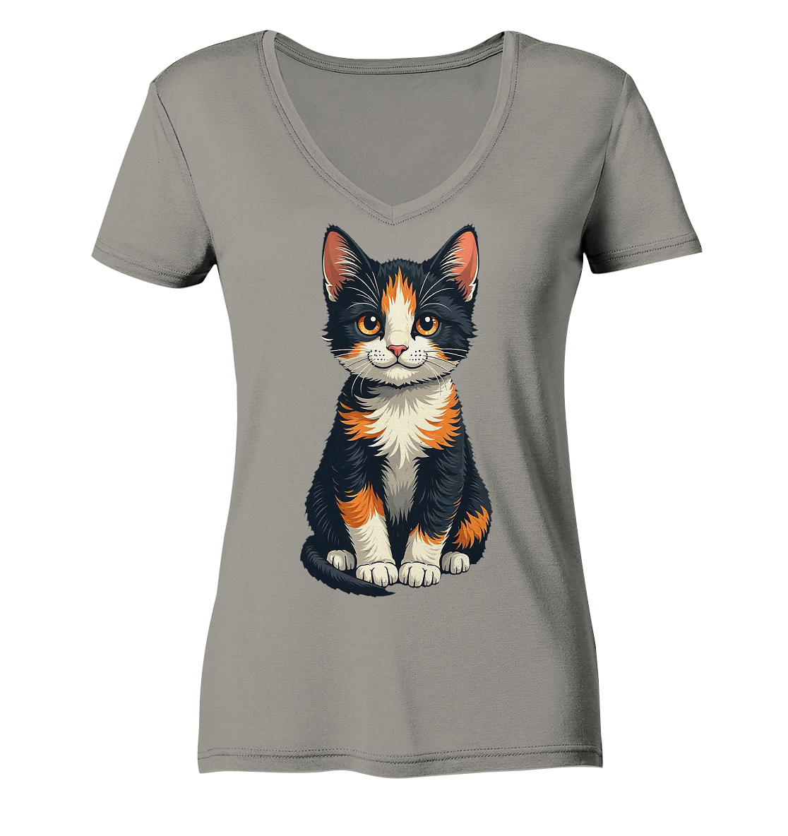 Süsse Glückskatze Illustration  - Ladies V-Neck Shirt